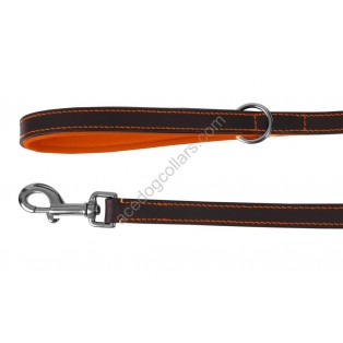 Ace Comfy Matching Leather Lead with PADDED Leather Handle ~ length 44" ::BROWN ORANGE LINING::